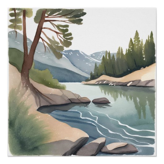 South Lake Tahoe | Wasserfarbenlandschaft Poster (Vorderseite)