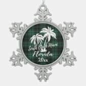 South Miami Beach Florida Palm Green Kariert Schneeflocken Zinn-Ornament (Vorderseite)