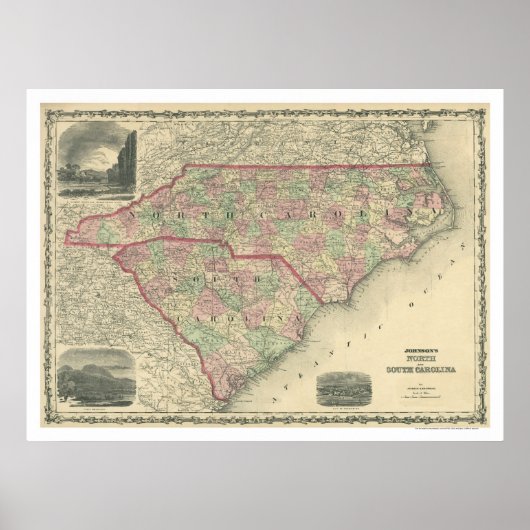 South & North Carolina Karte 1861 Poster (Vorne)