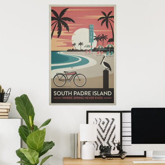 South Padre Island - Retro Coastal Poster (Heimbüro)