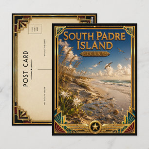 South Padre Island Texas Vintage Art Deco Golden Postkarte