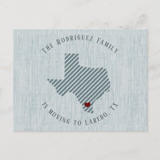 South Texas Blue Linen und Heart Texas Moving Ankündigungspostkarte (Vorderseite)