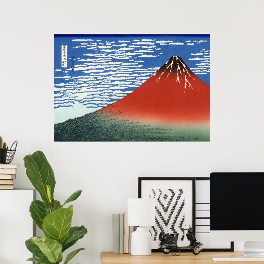 South Wind Clear Sky, Red Fuji, Katsushika Hokusai Poster (Heimbüro)