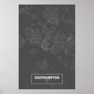 Southampton, England (weiß auf Schwarzem) Poster