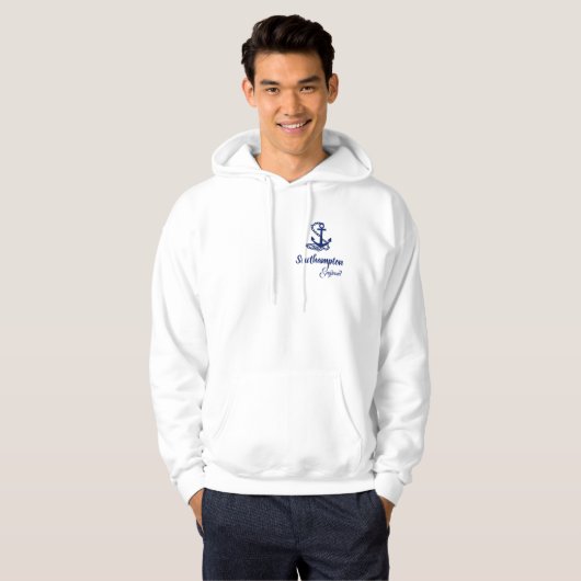 Southampton England, White and Blue Maritime Style Hoodie (Vorne ganz)