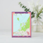 Southampton Village NY Vintag Map ca. 1956 Postkarte (Stehend Vorderseite)