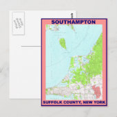 Southampton Village NY Vintag Map ca. 1956 Postkarte (Vorne/Hinten)