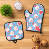 Southern Baking Polka Dot Pattern Recipe Ofenhandschuh & Topflappen-Set (Oben Unten)