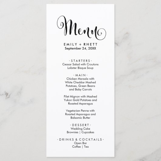 Southern Belle Calligraphy Dinner Menu Karte (Vorderseite)