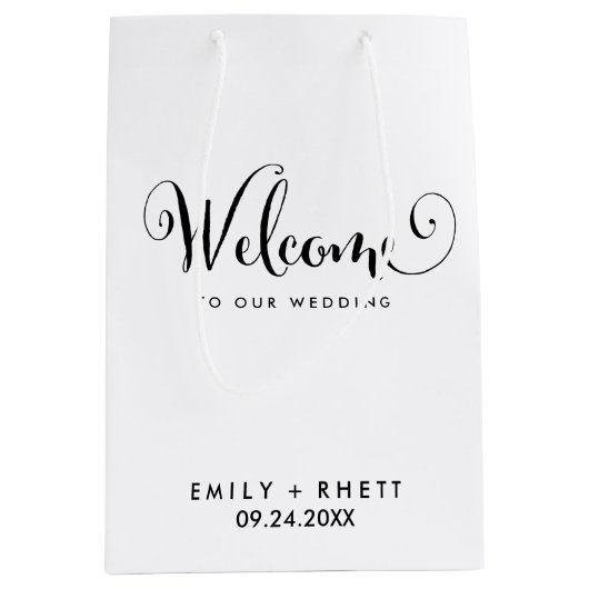 Southern Belle Calligraphy Wedding Willkommen Mittlere Geschenktüte (Vorderseite)