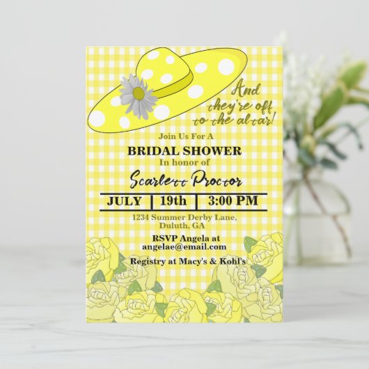 Southern Belle Kentucky Derby Hat Brautparty Einladung (Stehend Vorderseite)