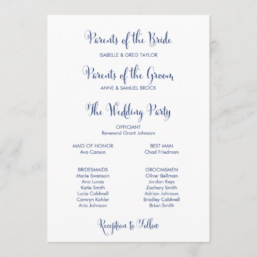 Southern Belle Navy Begrüßungsbrief und Hochzeitsf Programm (Rückseite)