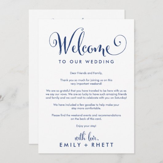 Southern Belle Navy Begrüßungsbrief und Hochzeitsf Programm (Vorne/Hinten)