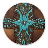 Southern Cowboy Brown Türkis Western Country Keramikknauf (Vorderseite)