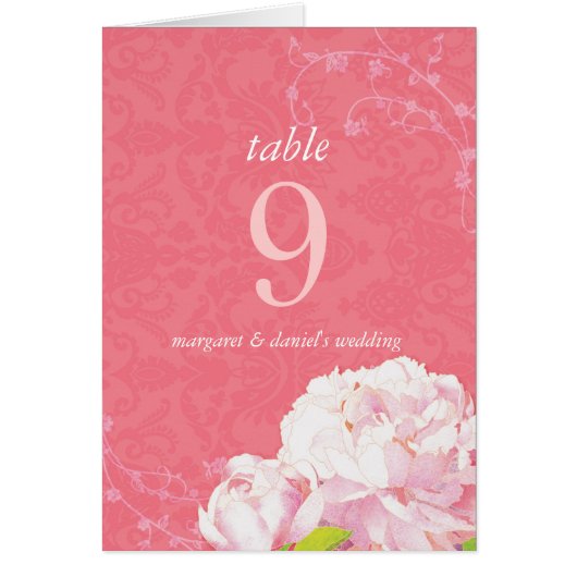 Southern Elegance Peony Wedding Tischnummer Card (Vorne)