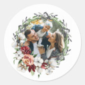 Southern Floral Cotton Weihnachtskranz Foto Runder Aufkleber (Vorderseite)