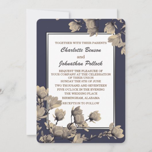 Southern Greige Magnolias Midnight Blue Wedding Einladung (Vorderseite)