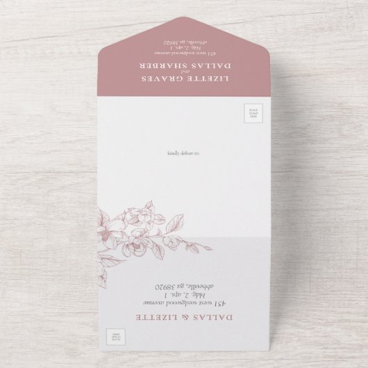 Southern Magnolia Blossom Blush Bloral Wedding All In One Einladung (Außenbereich)