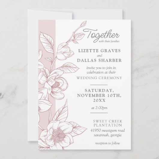 Southern Magnolia Blossom Blush Bloral Wedding Einladung (Vorderseite)