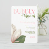 Southern Magnolia Bubbly Brunch | Rosa grün Einladung (Stehend Vorderseite)