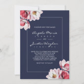 Southern Magnolia Wedding Midnight Blue Einladung (Vorderseite)