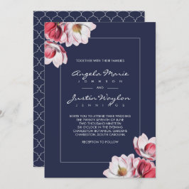 Southern Magnolia Wedding Midnight Blue Einladung