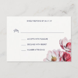 Southern Magnolia Wedding Midnight Blue RSVP Karte