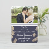 Southern Magnolias Foto & Midnight Blue Wedding Save The Date (Stehend Vorderseite)