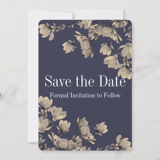 Southern Magnolias Foto & Midnight Blue Wedding Save The Date (Rückseite)