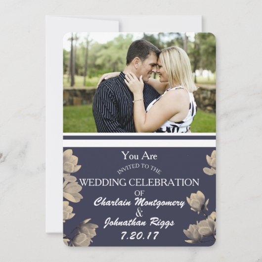 Southern Magnolias Foto & Midnight Blue Wedding Save The Date (Vorderseite)