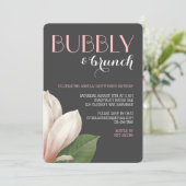 Southern Magnolis Bubbly Brunch| Grauer Elfenbeins Einladung (Stehend Vorderseite)
