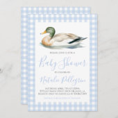 Southern Mallard Duck Blue Gingham Baby Shower Einladung (Vorne/Hinten)
