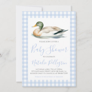 Southern Mallard Duck Blue Gingham Baby Shower Einladung