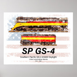 Southern Pacific GS-4 Daylight Locomotive profile Poster