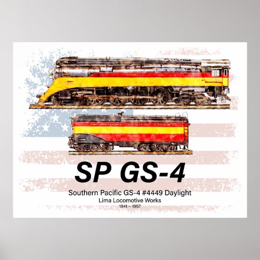 Southern Pacific GS-4 Daylight Locomotive profile Poster (Vorne)