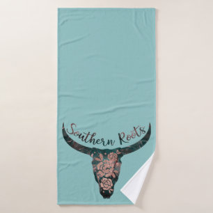 Southern Roots Country Longhorn Rosa Pink & Grün Badhandtuch Set