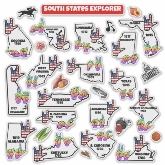 Southern U.S. Region – Educational Sticker Map (Vorderseite)