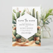 Southern Wild West Cactus Wedding Save The Date (Stehend Vorderseite)