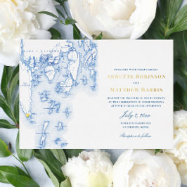 Southport Maine Wedding Elegant Navy und Gold Folieneinladung