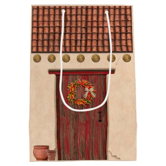 Southwest Adobe and Terracotta Tile House Design Mittlere Geschenktüte (Rückseite)