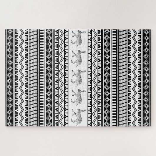 Southwest Black and White Rabbit Geometric Pattern Puzzle (Horizontal)