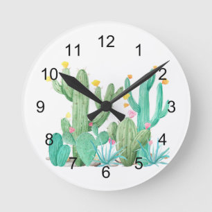 Southwest Cactus Cacti Watercolor Pretty Succulent Runde Wanduhr