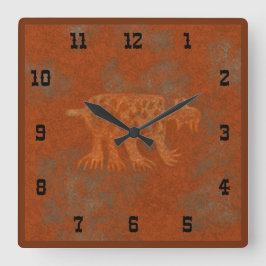 Southwest Canyons Bobcat Petroglyphs Western Style Quadratische Wanduhr