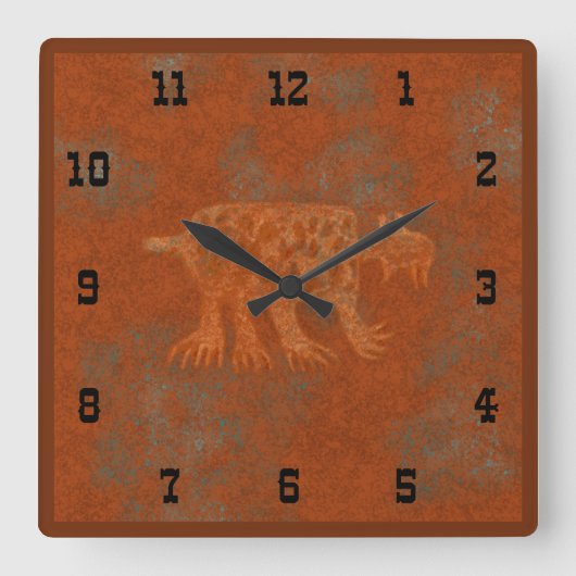 Southwest Canyons Bobcat Petroglyphs Western Style Quadratische Wanduhr (Vorderseite)
