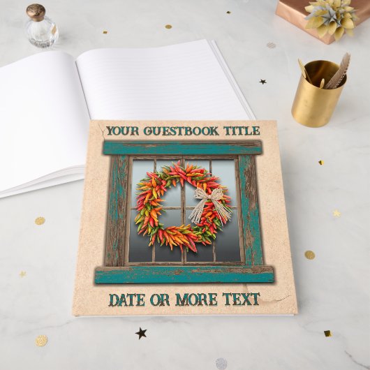 Southwest Chile Pepper Wreath Window Personalized Gästebuch (Vorderseite offen)
