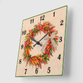 Southwest Chile Ristra Wreath Basic Style Numbers Quadratische Wanduhr (Winkel)