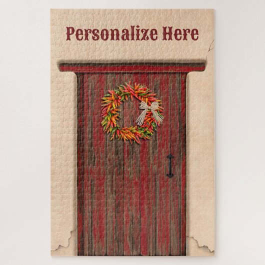Southwest Chile Ristra Wreath Weathered Red Door Puzzle (Vertikal)