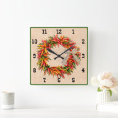 Southwest Chile Ristra Wreath Western Style Number Quadratische Wanduhr (Zuhause)
