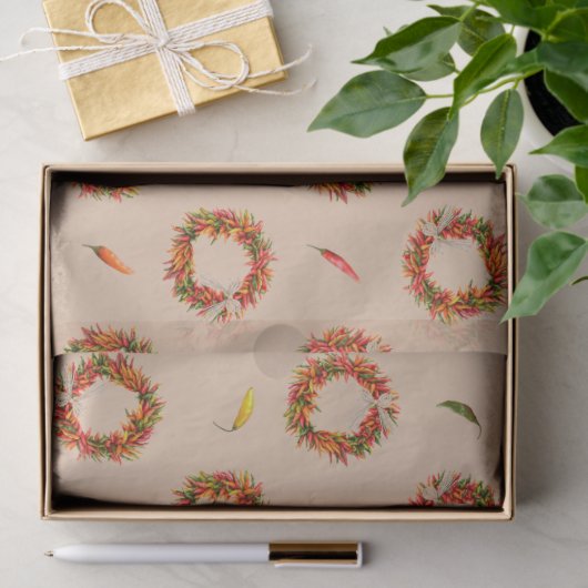 Southwest Chile Ristra Wreaths and Peppers Pattern Seidenpapier (Geschenk)