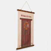 Southwest Chile Wreath on Rustic Red Wood Door Wandteppich Mit Holzrahmen (Gewinkelt)